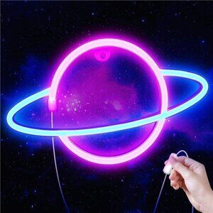 Planet Neon Sign USB Powered Light Led Wall Decor Aesthetic Hanging Saturn NEW